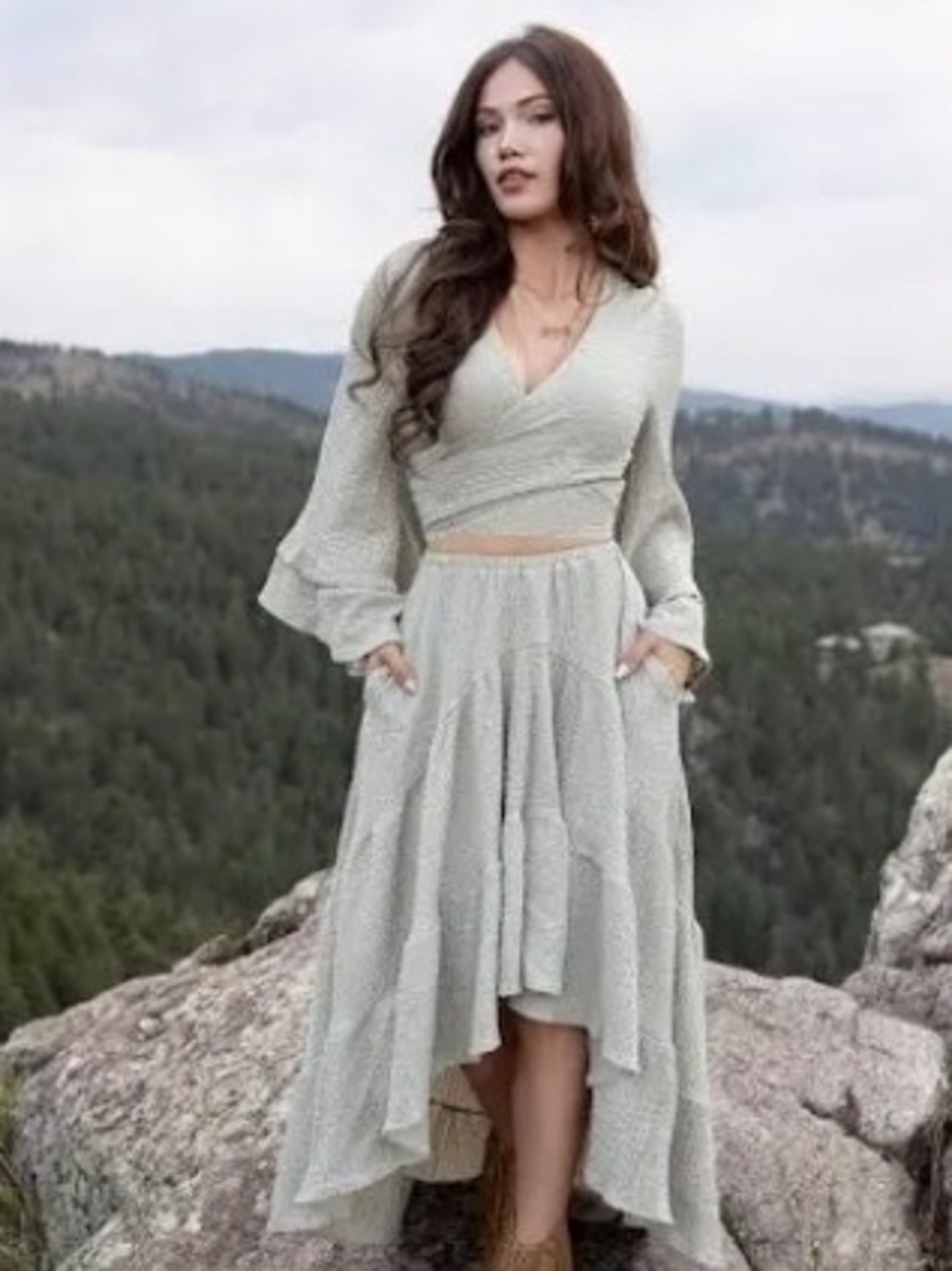 Joyfolie Sage Green Wrap Crop Top